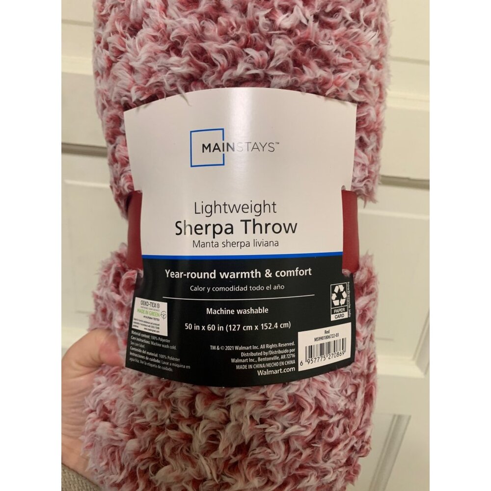 NEW Mainstays Sherpa Throw Blanket, 50"x60" Red Soft Year Round Comfort & Warmth - Picture 3 of 5